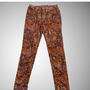 Chico's Orange and Brown Patterned Skinny Jeans
